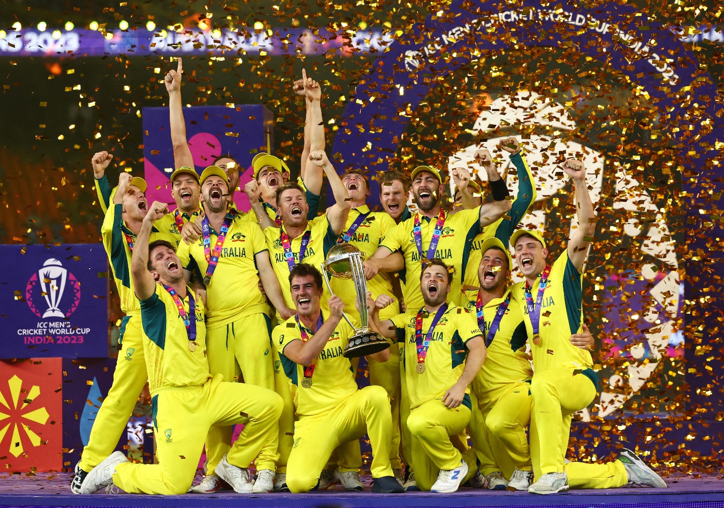 Australian celebrates winning the ICC Cricket World Cup against India [Andrew Boyers/Reuters]