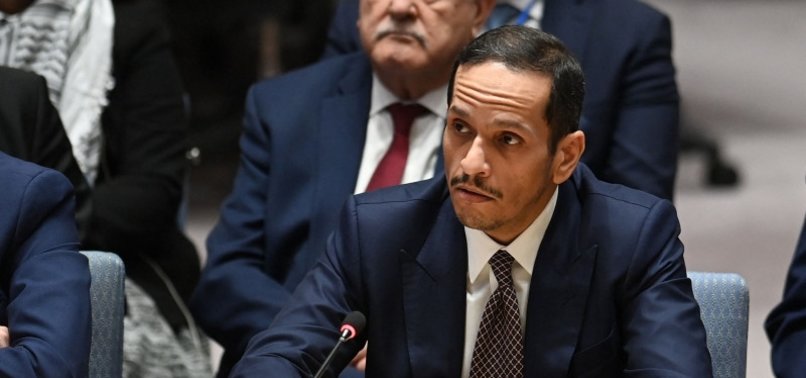 Qatar PM Sheikh Mohammed bin Abdulrahman Al-Thani at a UN Security Council meeting on the situation in the Middle East and the Israel Hamas war at the UN headquarters on November 29, 2023 in New York [AFP]