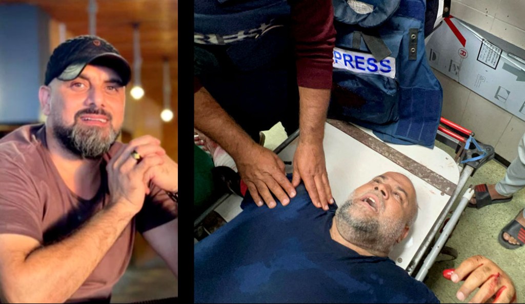 Al-Jazeera cameraman Samer Abudaqa (L) was killed and Gaza buraeu chief Wael Dahdouh was injured in an Israeli drone strike in Khan Younis, southern Gaza on December 15,2023 [Al Jazeera/AFP]