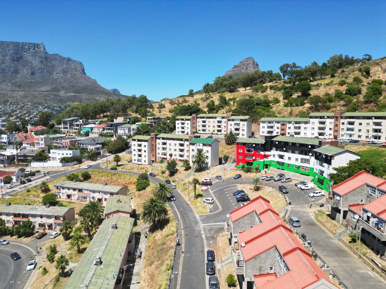 The Palestinian flag is seen on a block of flats in Bo-Kaap where artists and residents painted it in support of Palestinians amid the ongoing conflict, in Cape Town, South Africa, December 19, 2023 [REUTERS/Esa Alexander]